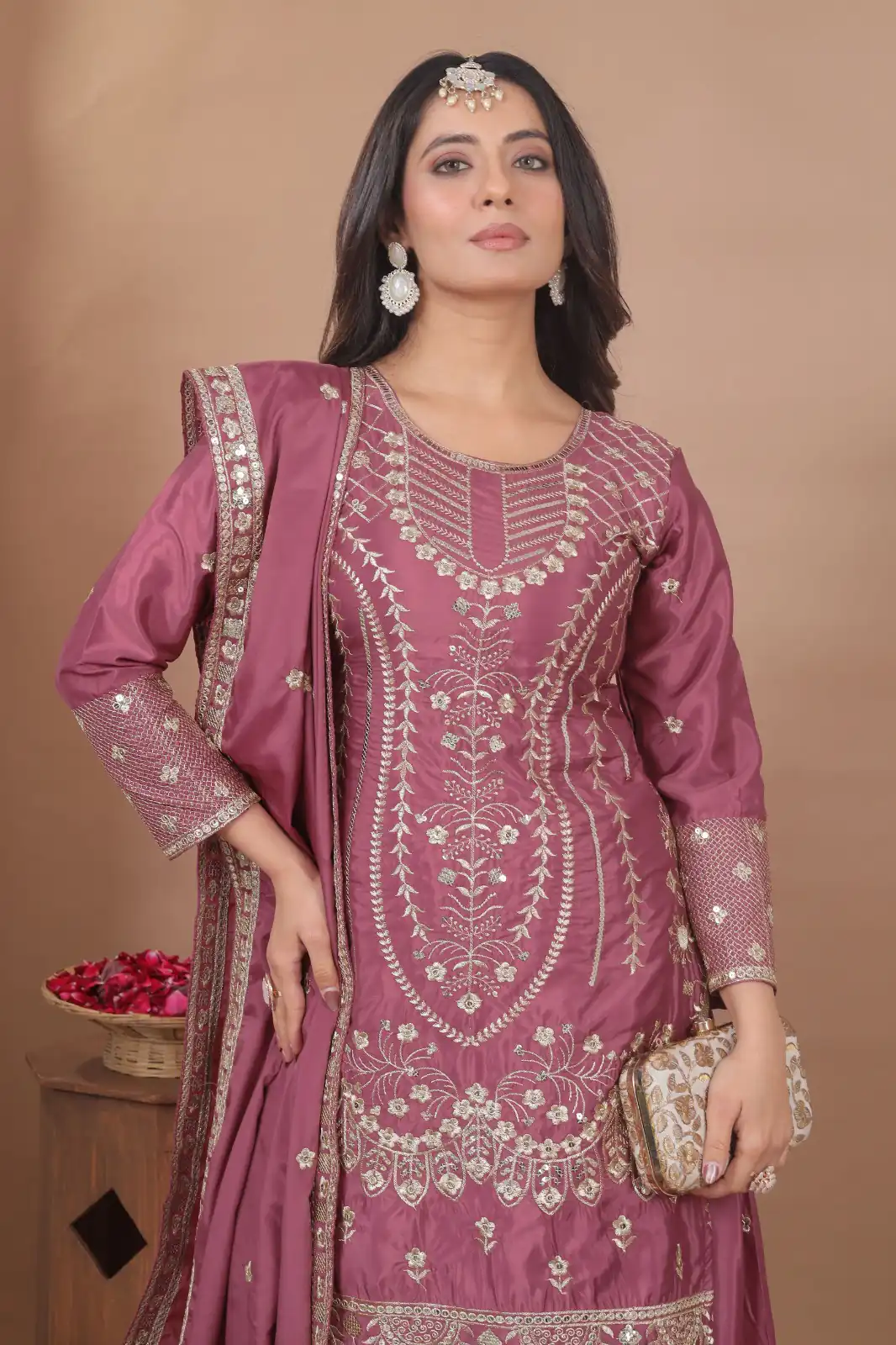 FE 128 Onion Natural Crep Salwar Suit Brown with Embroidery Work. Exclusive Offer ₹2449. Delivery 4-6 Working Days. Shop now. | Jump Suits, Straight Suits, Casual Suits, Creative suits, Designer Suits, Palazzo Suits, Party Wear Suits, Patiala Suits, Salwar suit