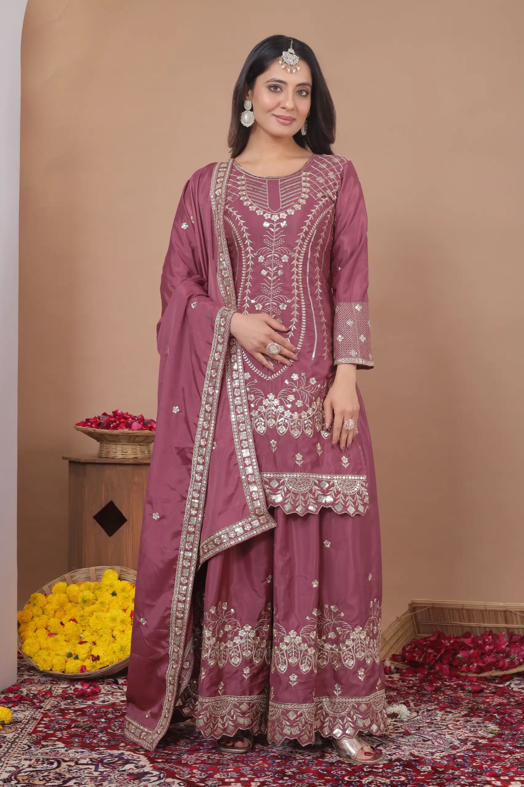 FE 128 Onion Natural Crep Salwar Suit Brown with Embroidery Work. Exclusive Offer ₹2449. Delivery 4-6 Working Days. Shop now. | Jump Suits, Straight Suits, Casual Suits, Creative suits, Designer Suits, Palazzo Suits, Party Wear Suits, Patiala Suits, Salwar suit
