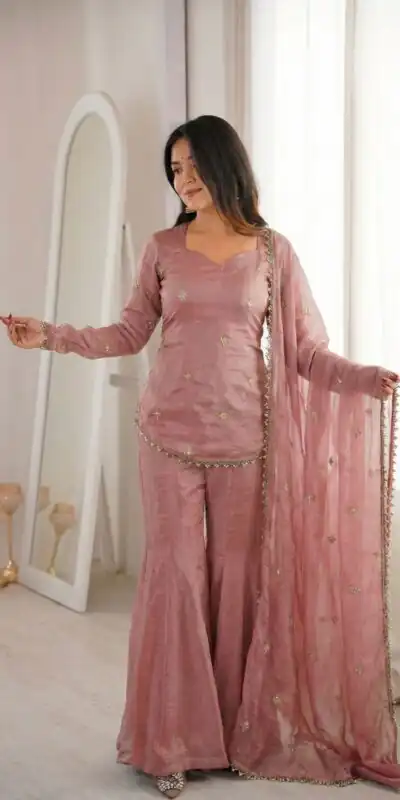 ZSR 3159 Peach Fendy Silk Salwar Suitwith Embroidery Work & Lace Work. Now at just ₹2049. Delivery 4-6 Working Days. Shop now. | Jump Suits, Straight Suits, Casual Suits, Creative suits, Designer Suits, Palazzo Suits, Party Wear Suits, Patiala Suits, Salwar suit