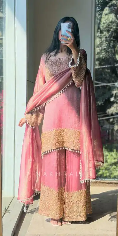 VLM 324 Peach Fendy Silk Salwar Suit Perfect for Wedding, Party, Cultural Events, Sangeet, Housewarming – . Grab it for ₹2449. Delivery 4-6 Working Days | Jump Suits, Straight Suits, Casual Suits, Creative suits, Designer Suits, Palazzo Suits, Party Wear Suits, Patiala Suits, Salwar suit