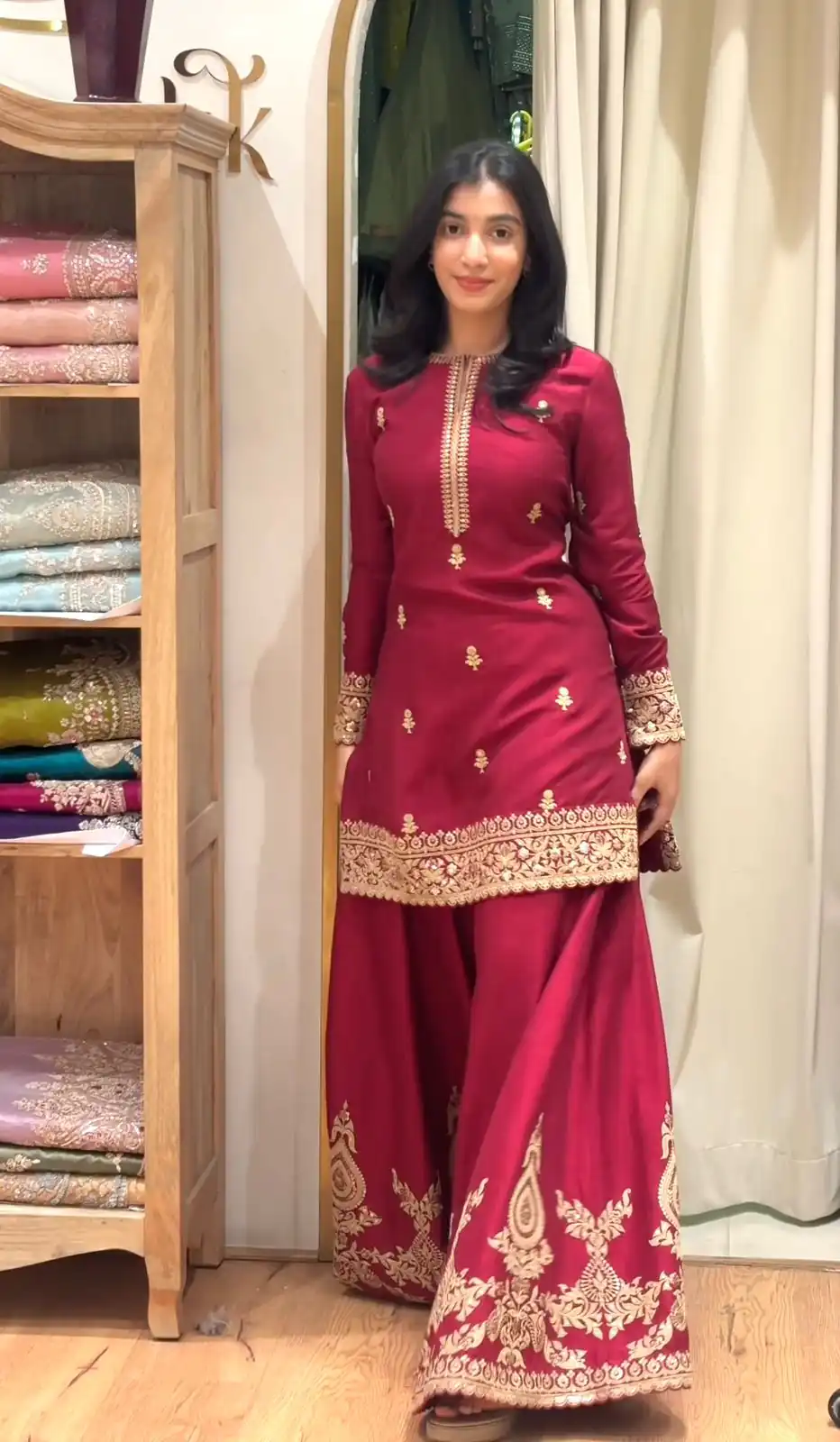 MF 501 Red Natural Crep Salwar Suit Brown with Embroidery Work. Exclusive Offer ₹2549. Delivery 4-6 Working Days. Shop now. | Jump Suits, Straight Suits, Casual Suits, Creative suits, Designer Suits, Palazzo Suits, Party Wear Suits, Patiala Suits, Salwar suit