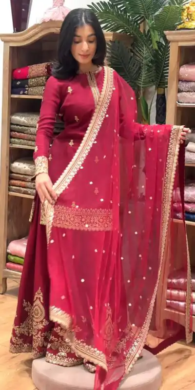MF 501 Red Natural Crep Salwar Suit Brown with Embroidery Work. Exclusive Offer ₹2549. Delivery 4-6 Working Days. Shop now. | Jump Suits, Straight Suits, Casual Suits, Creative suits, Designer Suits, Palazzo Suits, Party Wear Suits, Patiala Suits, Salwar suit