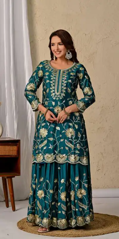 MD 3057 Teal Chinon Silk Salwar Suit with Embroidery Work & Lace Work. Affordable Price ₹2149. Delivery 4-6 Working Days. Shop now. | Jump Suits, Straight Suits, Creative suits, Designer Suits, Palazzo Suits, Party Wear Suits, Patiala Suits, Salwar suit