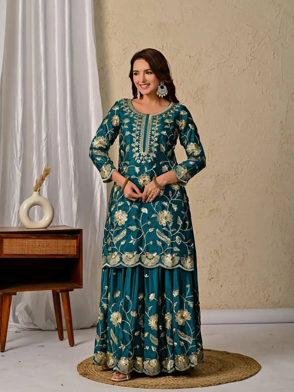 MD 3057 Teal Chinon Silk Salwar Suit with Embroidery Work & Lace Work. Affordable Price ₹2149. Delivery 4-6 Working Days. Shop now. | Jump Suits, Straight Suits, Creative suits, Designer Suits, Palazzo Suits, Party Wear Suits, Patiala Suits, Salwar suit