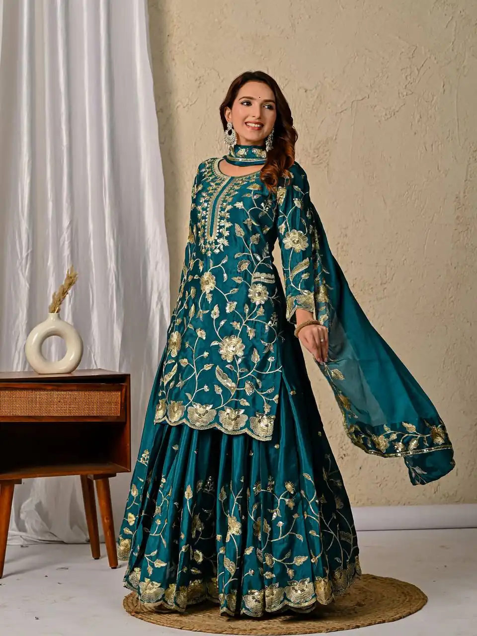 MD 3057 Teal Chinon Silk Salwar Suit with Embroidery Work & Lace Work. Affordable Price ₹2149. Delivery 4-6 Working Days. Shop now. | Jump Suits, Straight Suits, Creative suits, Designer Suits, Palazzo Suits, Party Wear Suits, Patiala Suits, Salwar suit