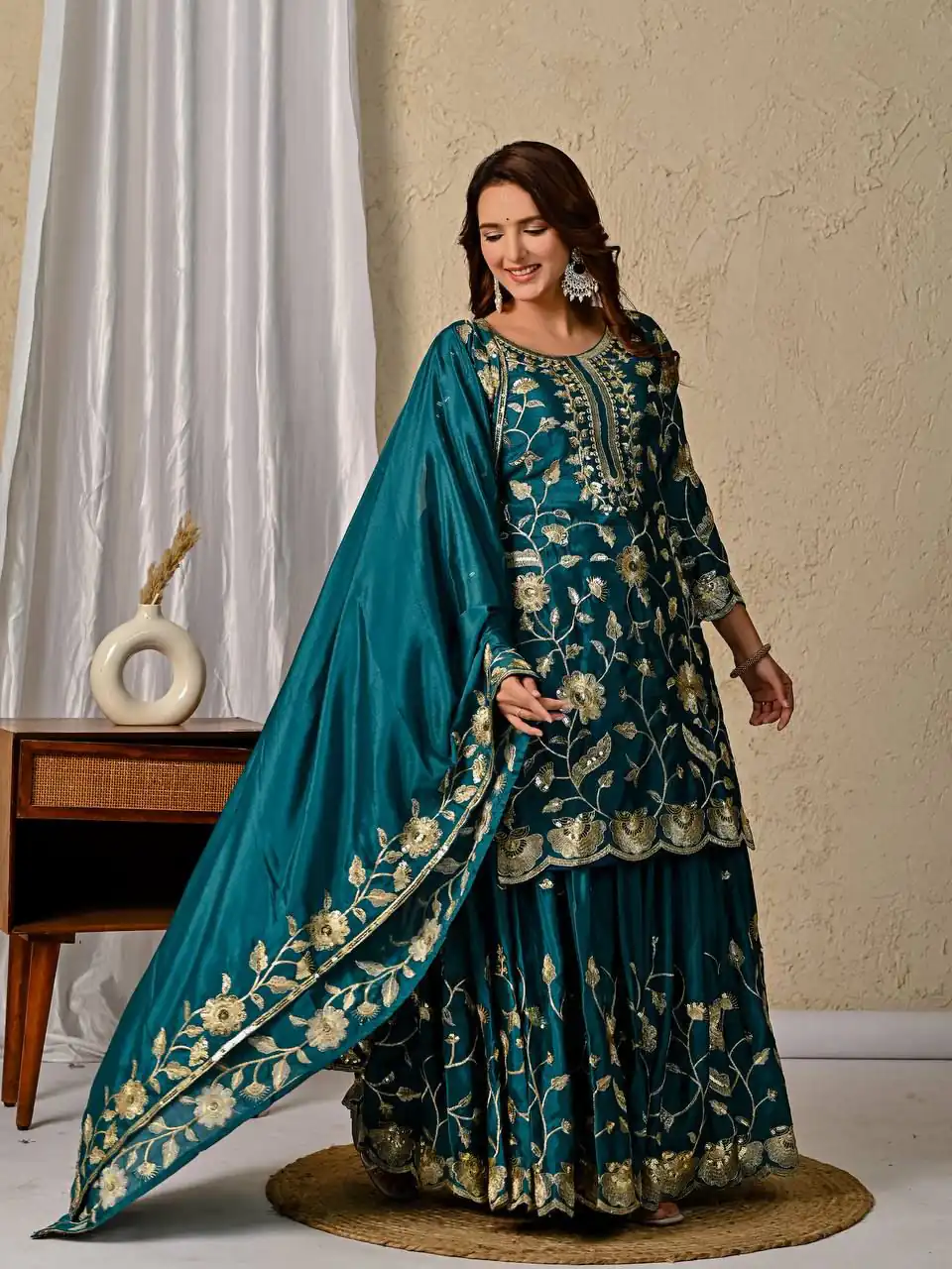 MD 3057 Teal Chinon Silk Salwar Suit with Embroidery Work & Lace Work. Affordable Price ₹2149. Delivery 4-6 Working Days. Shop now. | Jump Suits, Straight Suits, Creative suits, Designer Suits, Palazzo Suits, Party Wear Suits, Patiala Suits, Salwar suit