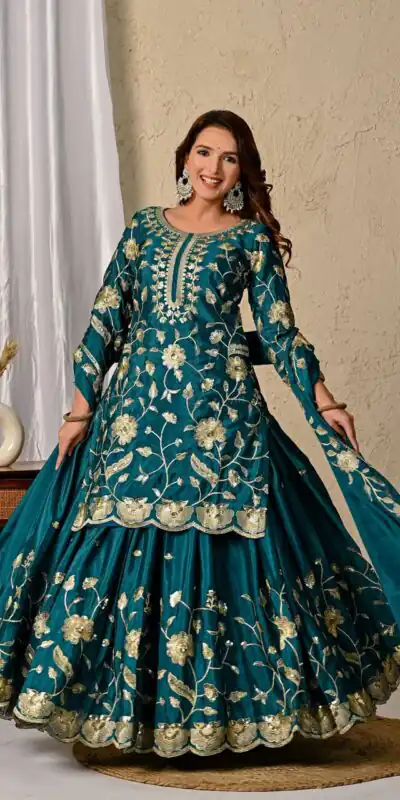 MD 3057 Teal Chinon Silk Salwar Suit with Embroidery Work & Lace Work. Affordable Price ₹2149. Delivery 4-6 Working Days. Shop now. | Jump Suits, Straight Suits, Creative suits, Designer Suits, Palazzo Suits, Party Wear Suits, Patiala Suits, Salwar suit