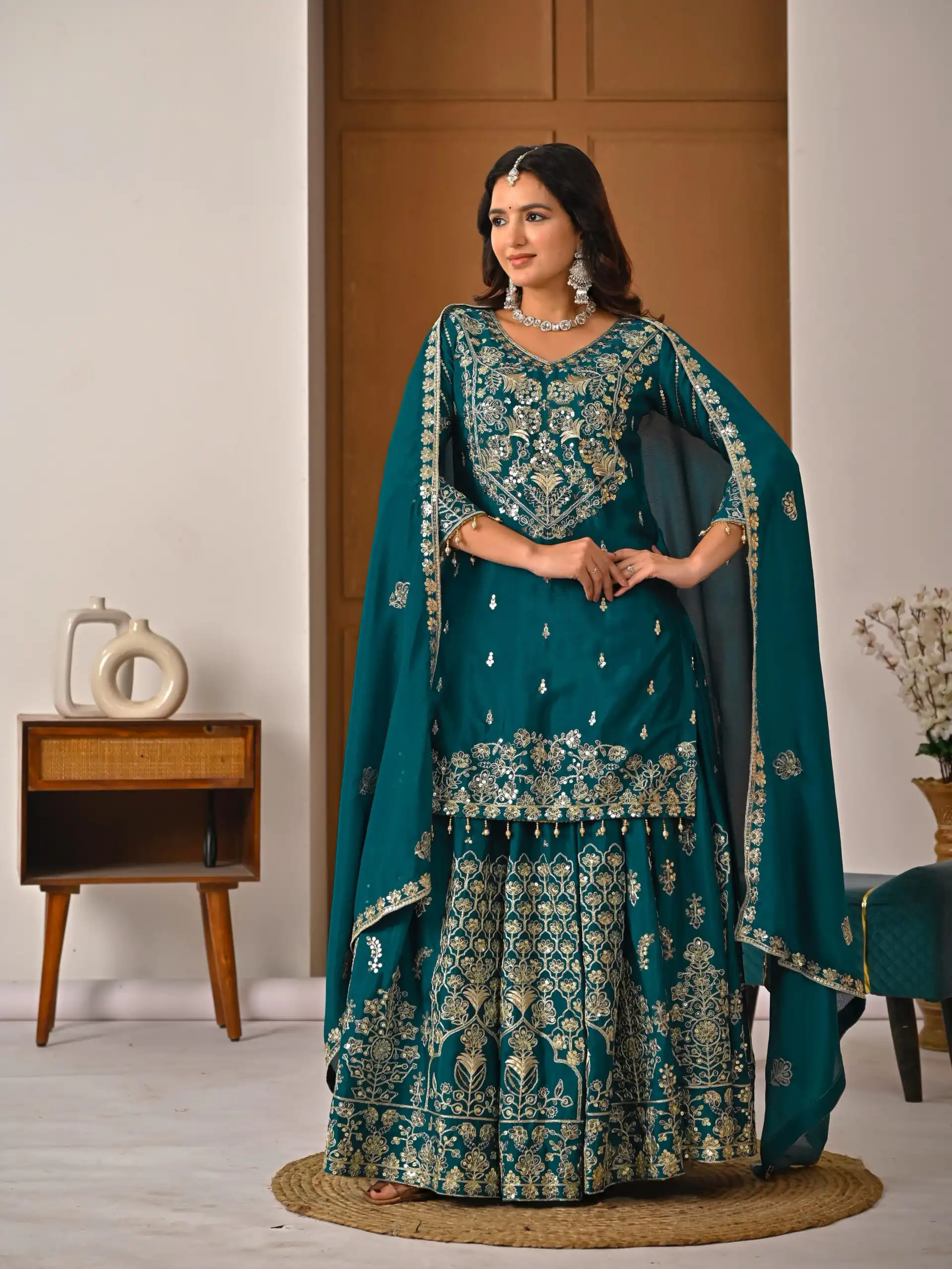 NF 1245 Teal Chinon Silk Lehenga Choli with Embroidery Work & Zari Work. Now at just ₹2449. Delivery 4-6 Working Days. Shop now. | Bollywood Lehenga, Creative Lehenga, Designer Lehenga, Embroidered Lehenga, Lehenga, Party Wear Lehenga