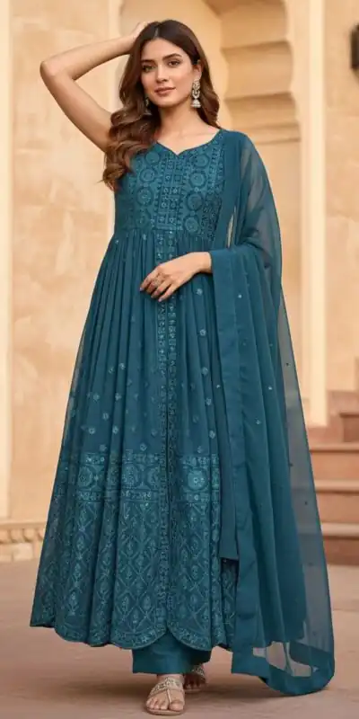ST 173 Teal Georgette Digital Print Sequence Work Salwar Suit. online Get it for ₹2149. Delivery 4-6 Working Days. Shop now. | Jump Suits, Straight Suits, Casual Suits, Creative suits, Designer Suits, Palazzo Suits, Party Wear Suits, Patiala Suits, Salwar suit