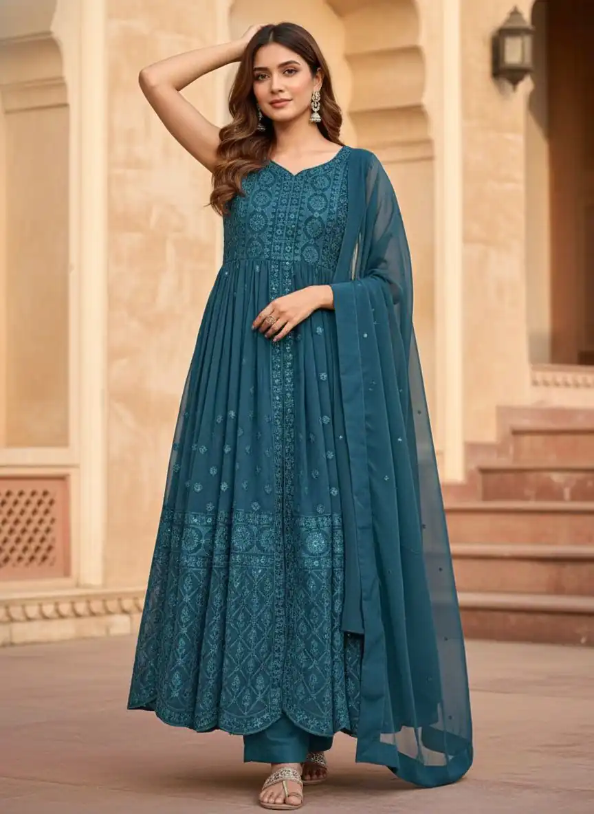 ST 173 Teal Georgette Digital Print Sequence Work Salwar Suit. online Get it for ₹2149. Delivery 4-6 Working Days. Shop now. | Jump Suits, Straight Suits, Casual Suits, Creative suits, Designer Suits, Palazzo Suits, Party Wear Suits, Patiala Suits, Salwar suit