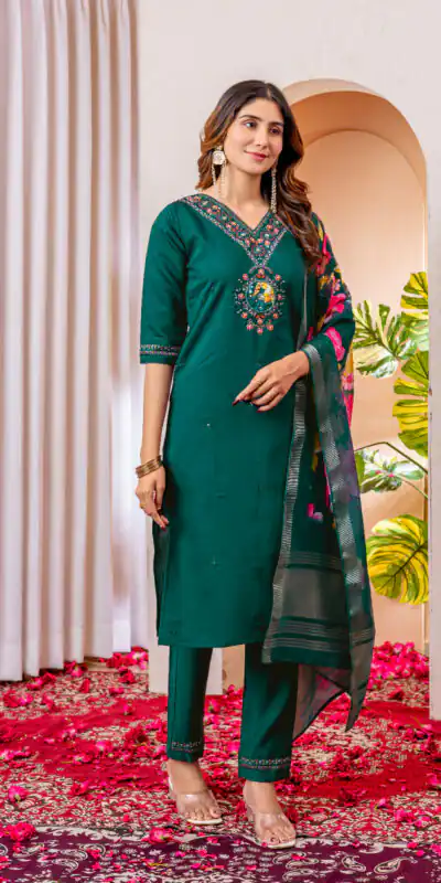 DIVA 112 Teal Green Marina Silk Salwar Suit with Embroidery Work. Introductory Price ₹1999. Delivery 4-6 Working Days. Shop now. | Jump Suits, Straight Suits, Casual Suits, Creative suits, Designer Suits, Palazzo Suits, Party Wear Suits, Patiala Suits, Salwar suit