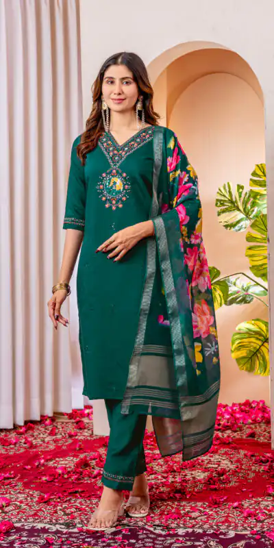 DIVA 112 Teal Green Marina Silk Salwar Suit with Embroidery Work. Introductory Price ₹1999. Delivery 4-6 Working Days. Shop now. | Jump Suits, Straight Suits, Casual Suits, Creative suits, Designer Suits, Palazzo Suits, Party Wear Suits, Patiala Suits, Salwar suit