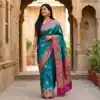 MB 50 Teal Pashmina Silk Saree with Lace Work & Lace Border. Online Festive Deal ₹2399. Delivery 4-6 Working Days. Shop now. | Bollywood Sarees, Creative Sarees, Designer Sarees, Embroidered Sarees, Ethnic Saree, Modern Digital sarees, Party Wear Sarees, Sarees