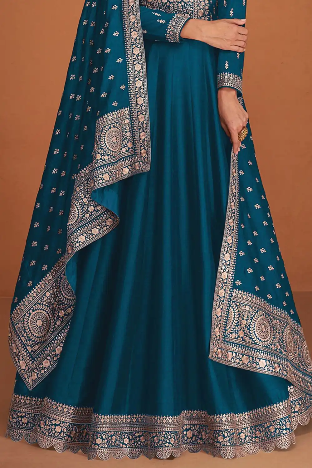 Teal Vichitra Embroidery Work Salwar Suit - Image 2