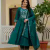 Teal Viscose Roman Silk Mirror Work Anarkali Suit
