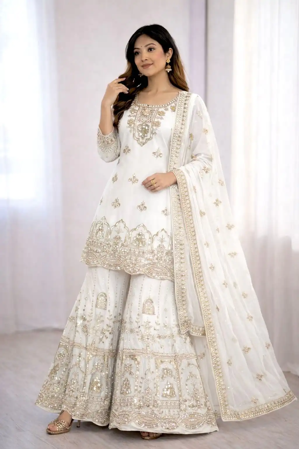 White Faux Georgette With 5 mm Sequence Work Salwar Suit - Image 2