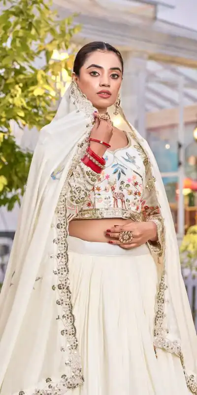 Ram 162 White in Color Vichitra Silk Embroidery Work Lehenga Choli . Now at just ₹3149. Delivery 4-6 Working Days. Shop now. | Bollywood Lehenga, Creative Lehenga, Designer Lehenga, Embroidered Lehenga, Lehenga, Party Wear Lehenga