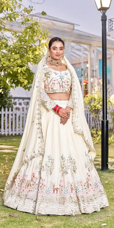 Ram 162 White in Color Vichitra Silk Embroidery Work Lehenga Choli . Now at just ₹3149. Delivery 4-6 Working Days. Shop now. | Bollywood Lehenga, Creative Lehenga, Designer Lehenga, Embroidered Lehenga, Lehenga, Party Wear Lehenga