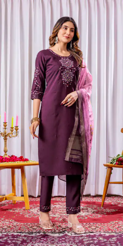 DIVA 111 Wine Viscose Silk Salwar Suit with Thread Embroidery Work. Best Price ₹2049. Delivery 4-6 Working Days. Shop now. | Jump Suits, Straight Suits, Casual Suits, Creative suits, Designer Suits, Palazzo Suits, Party Wear Suits, Patiala Suits, Salwar suit