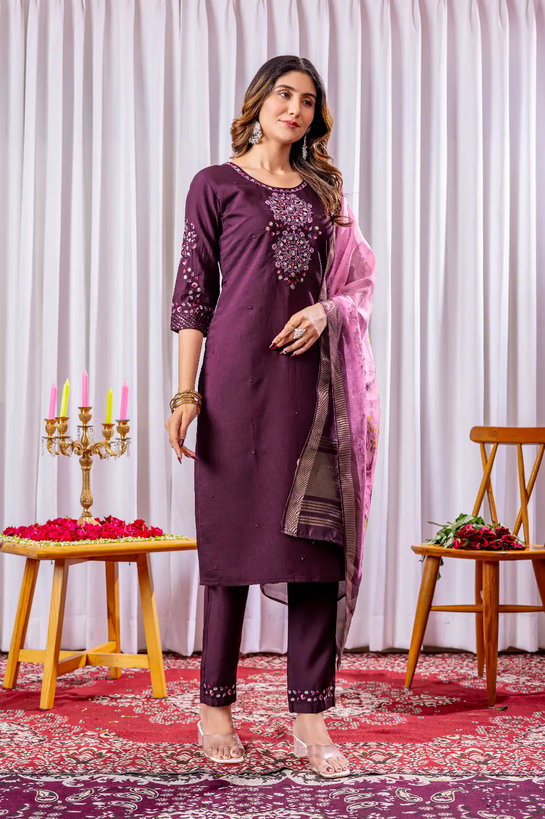 DIVA 111 Wine Viscose Silk Salwar Suit with Thread Embroidery Work. Best Price ₹2049. Delivery 4-6 Working Days. Shop now. | Jump Suits, Straight Suits, Casual Suits, Creative suits, Designer Suits, Palazzo Suits, Party Wear Suits, Patiala Suits, Salwar suit