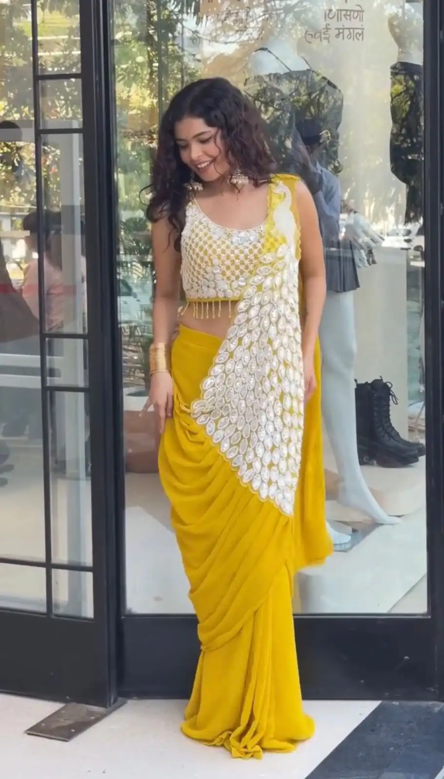 ST 1165 Yellow Faux Georgette Saree with Embroidery Work & Sequins Work. Now at just ₹1799. Delivery 4-6 Working Days. Shop now. | Bollywood Sarees, Creative Sarees, Designer Sarees, Embroidered Sarees, Ethnic Saree, Modern Digital sarees, Party Wear Sarees, Sarees