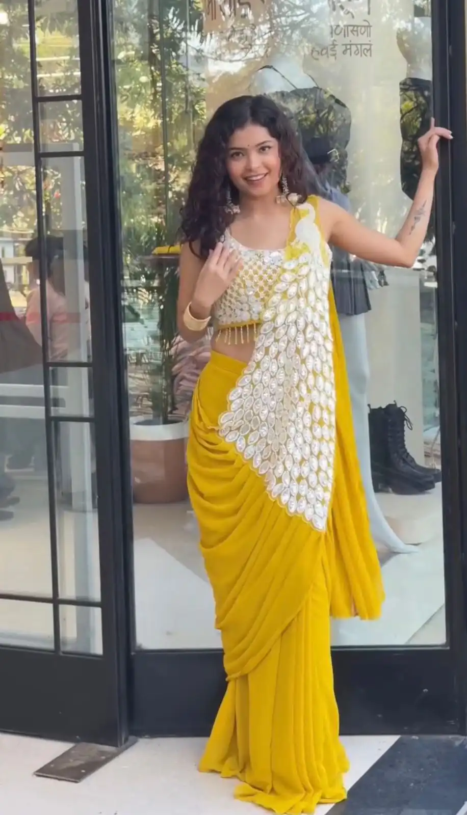 ST 1165 Yellow Faux Georgette Saree with Embroidery Work & Sequins Work. Now at just ₹1799. Delivery 4-6 Working Days. Shop now. | Bollywood Sarees, Creative Sarees, Designer Sarees, Embroidered Sarees, Ethnic Saree, Modern Digital sarees, Party Wear Sarees, Sarees