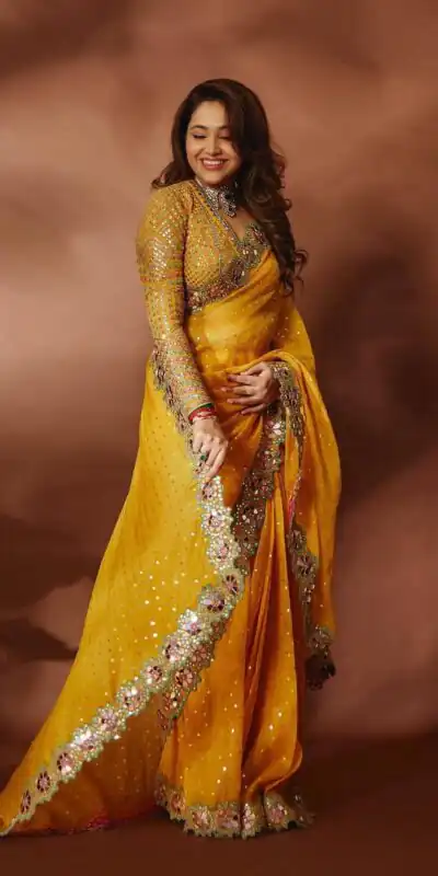 ES Aditi Yellow Faux Georgette Saree Perfect for Wedding, Party, Bridal Wear, Baisakhi, Raksha Bandhan –. Introductory Price ₹2449. Delivery 4-6 Workin | Bollywood Sarees, Creative Sarees, Designer Sarees, Embroidered Sarees, Ethnic Saree, Modern Digital sarees, Party Wear Sarees, Sarees