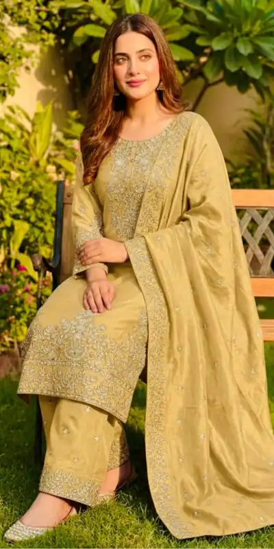 SRK 5316 Yellow Organza Silk Salwar Suit Perfect for Wedding, Party, Makar Sankranti, Eid, Durga Puja – . Affordable Price ₹2149. Delivery 4-6 Workin | Jump Suits, Straight Suits, Casual Suits, Creative suits, Designer Suits, Palazzo Suits, Party Wear Suits, Patiala Suits, Salwar suit