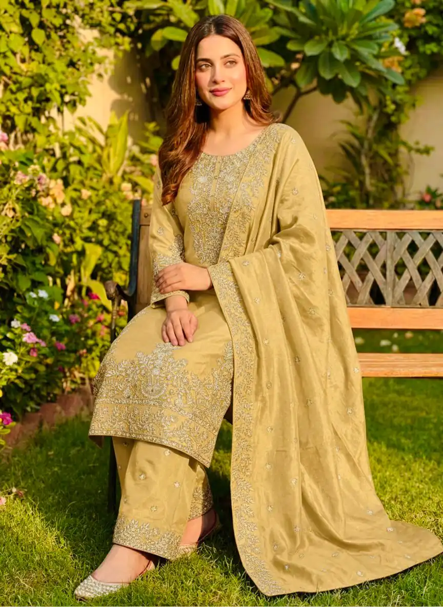 SRK 5316 Yellow Organza Silk Salwar Suit Perfect for Wedding, Party, Makar Sankranti, Eid, Durga Puja – . Affordable Price ₹2149. Delivery 4-6 Workin | Jump Suits, Straight Suits, Casual Suits, Creative suits, Designer Suits, Palazzo Suits, Party Wear Suits, Patiala Suits, Salwar suit