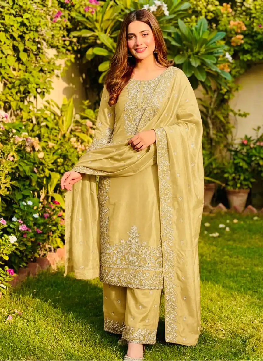 SRK 5316 Yellow Organza Silk Salwar Suit Perfect for Wedding, Party, Makar Sankranti, Eid, Durga Puja – . Affordable Price ₹2149. Delivery 4-6 Workin | Jump Suits, Straight Suits, Casual Suits, Creative suits, Designer Suits, Palazzo Suits, Party Wear Suits, Patiala Suits, Salwar suit
