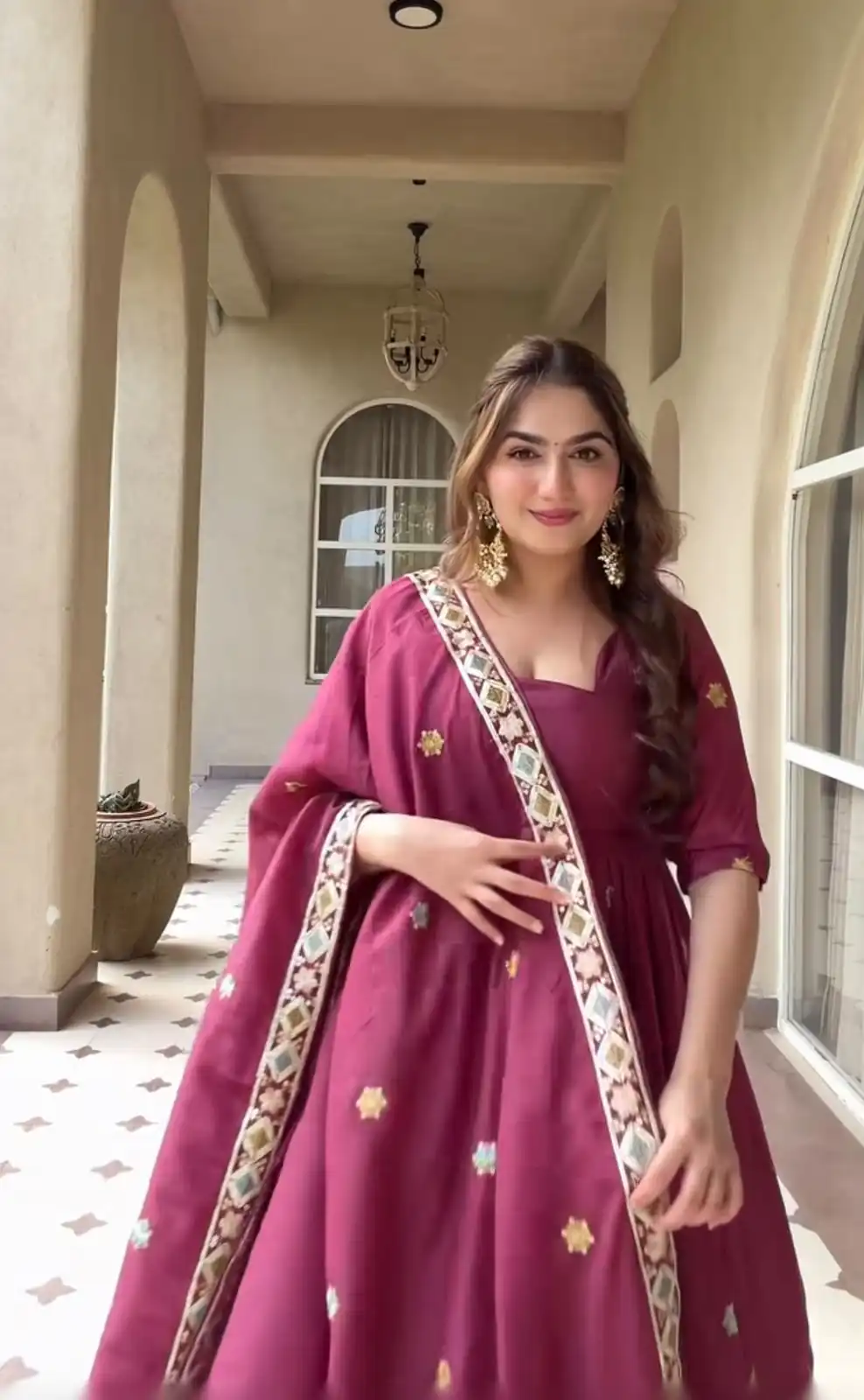 Aglow Red Natural Crep Embroidery Work Anarkali Suit - Image 6