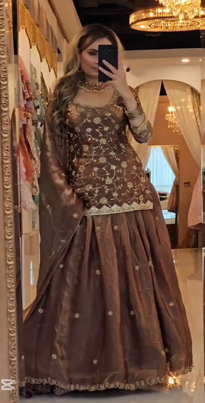 Attractive Brown Fandy Silk Sequence Work Lehenga Choli - Image 4