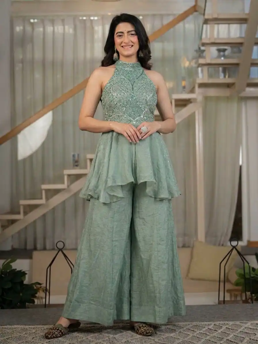 Attractive Pista Fandy Silk Bids Hand Work Salwar Suit - Image 2