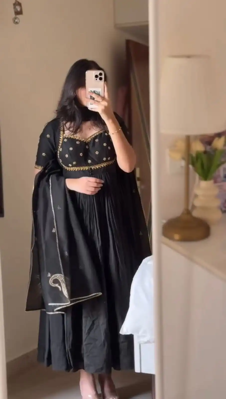 Awesome Black Vichitra Silk Thread Sequence Work Gown
