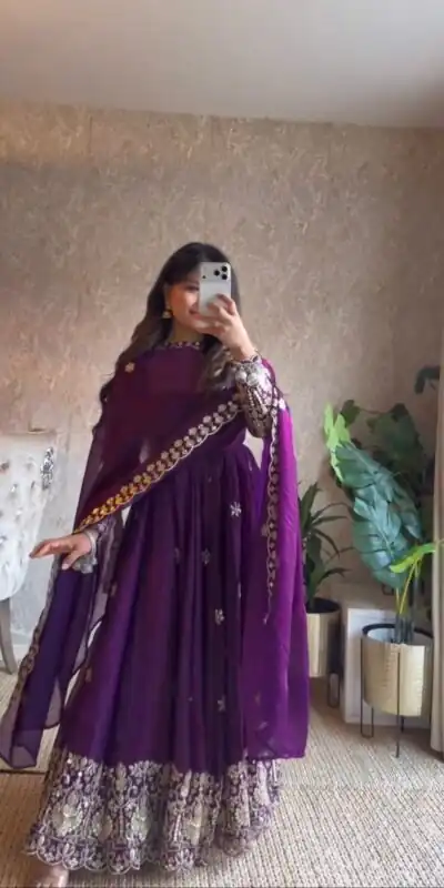 Alternative view of Beautiful Purple Fendy Silk Thread Work Anarkali Suit