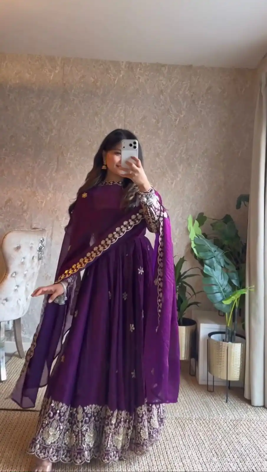 Beautiful Purple Fendy Silk Thread Work Anarkali Suit - Image 2