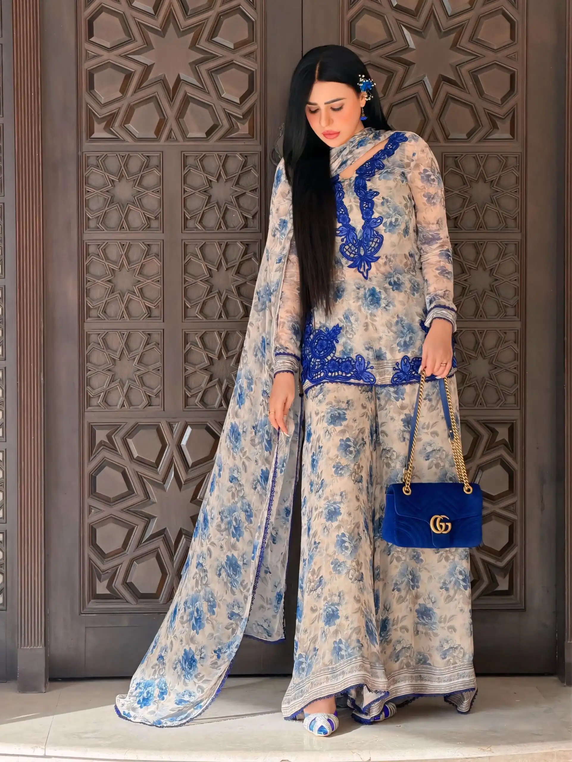 Cool Cream Faux Georgette Embroider Work Salwar Suit - Image 7