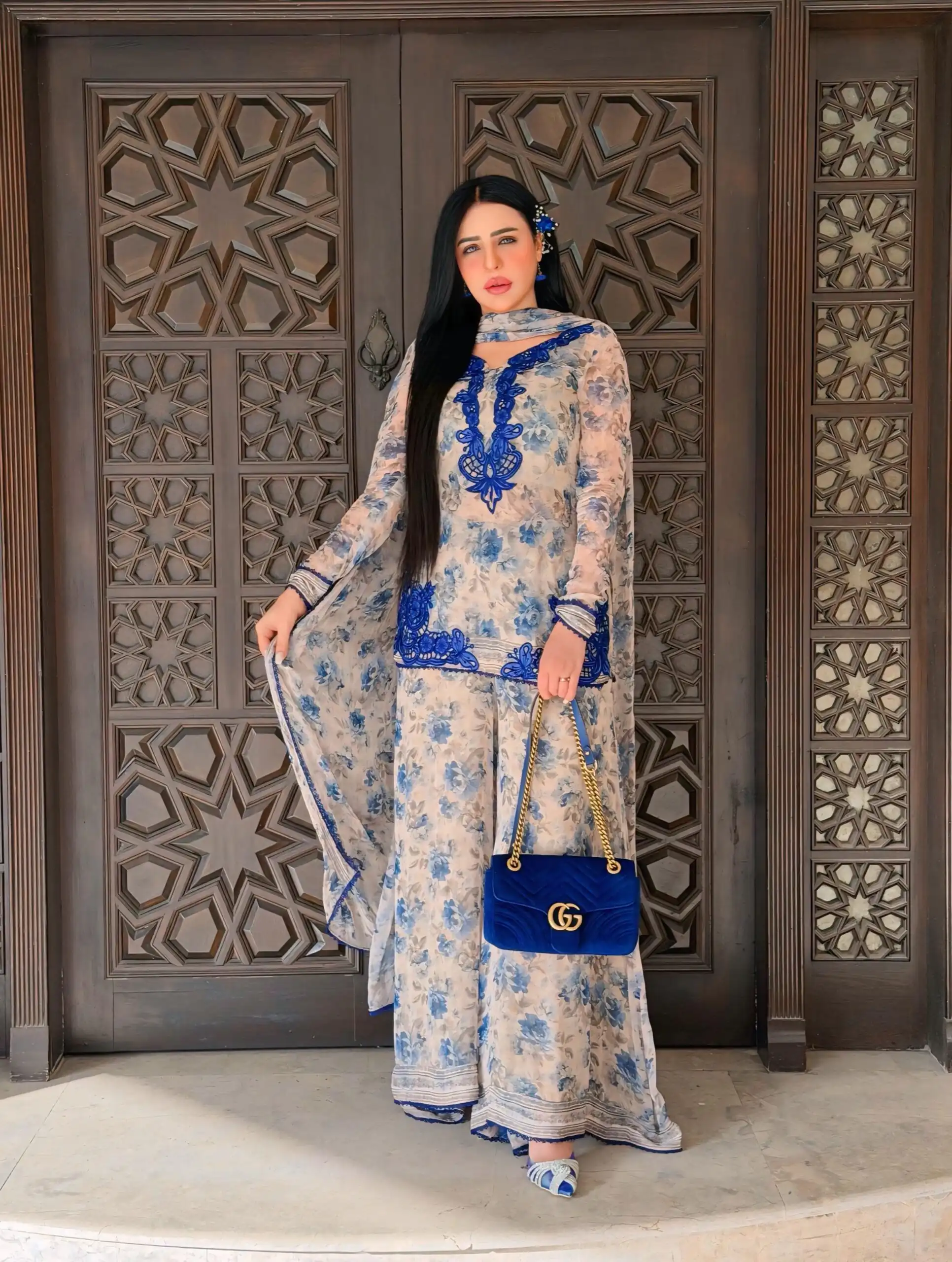 Cool Cream Faux Georgette Embroider Work Salwar Suit - Image 3