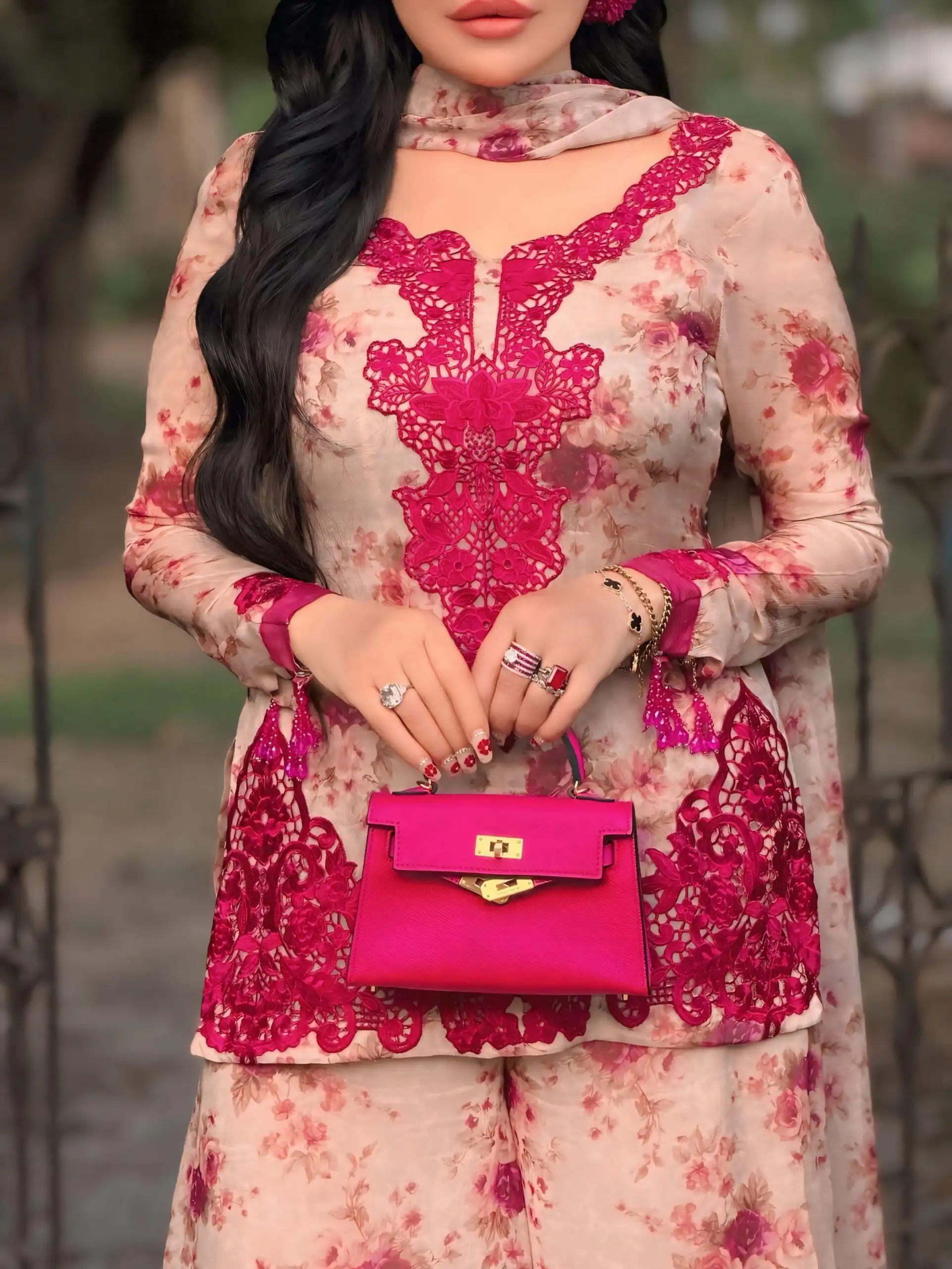 Cool Red Faux Georgette Embroider Work Salwar Suit - Image 4