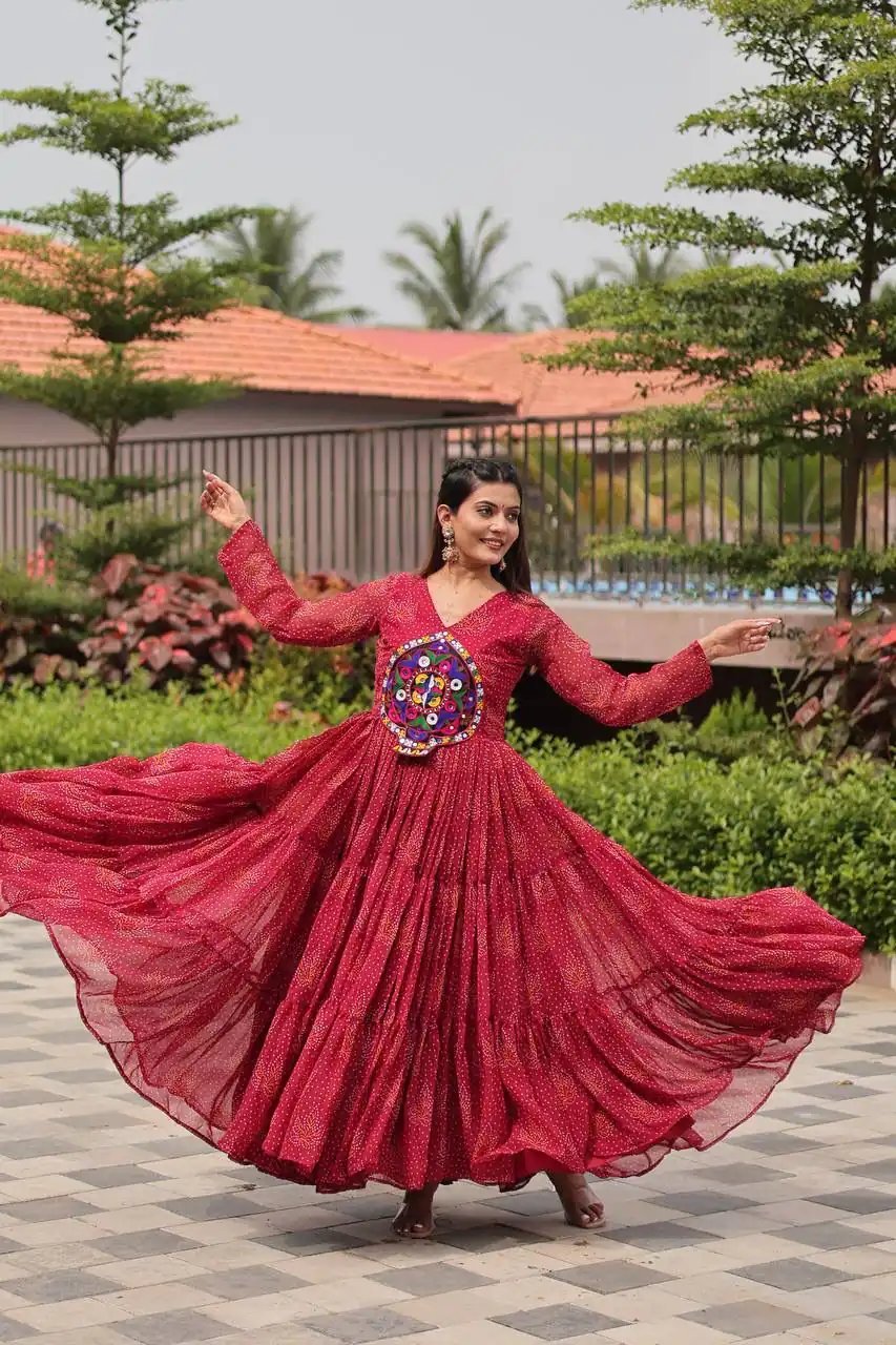 Cool Red Faux Georgette Gamathi Work Gown