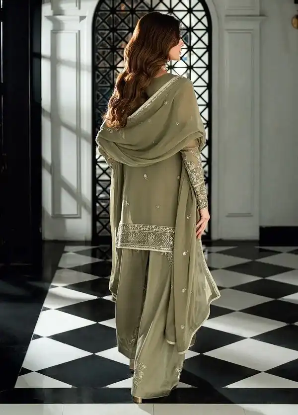 Cool Sage Green Faux Georgette Sequence Work Salwar Suit - Image 4