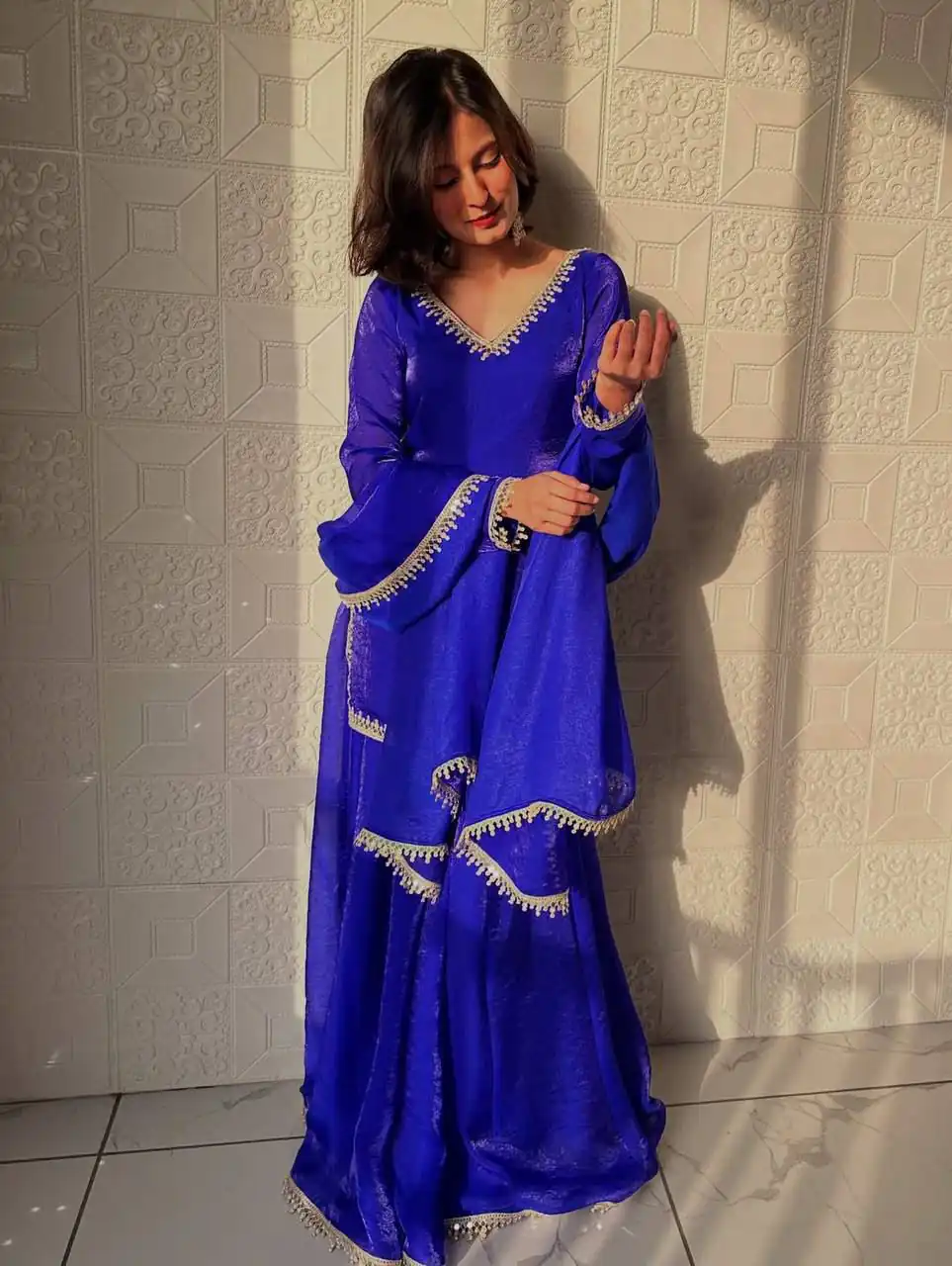 Elegant Royal Blue Fandy Silk Embroidery Work Salwar Suit - Image 3