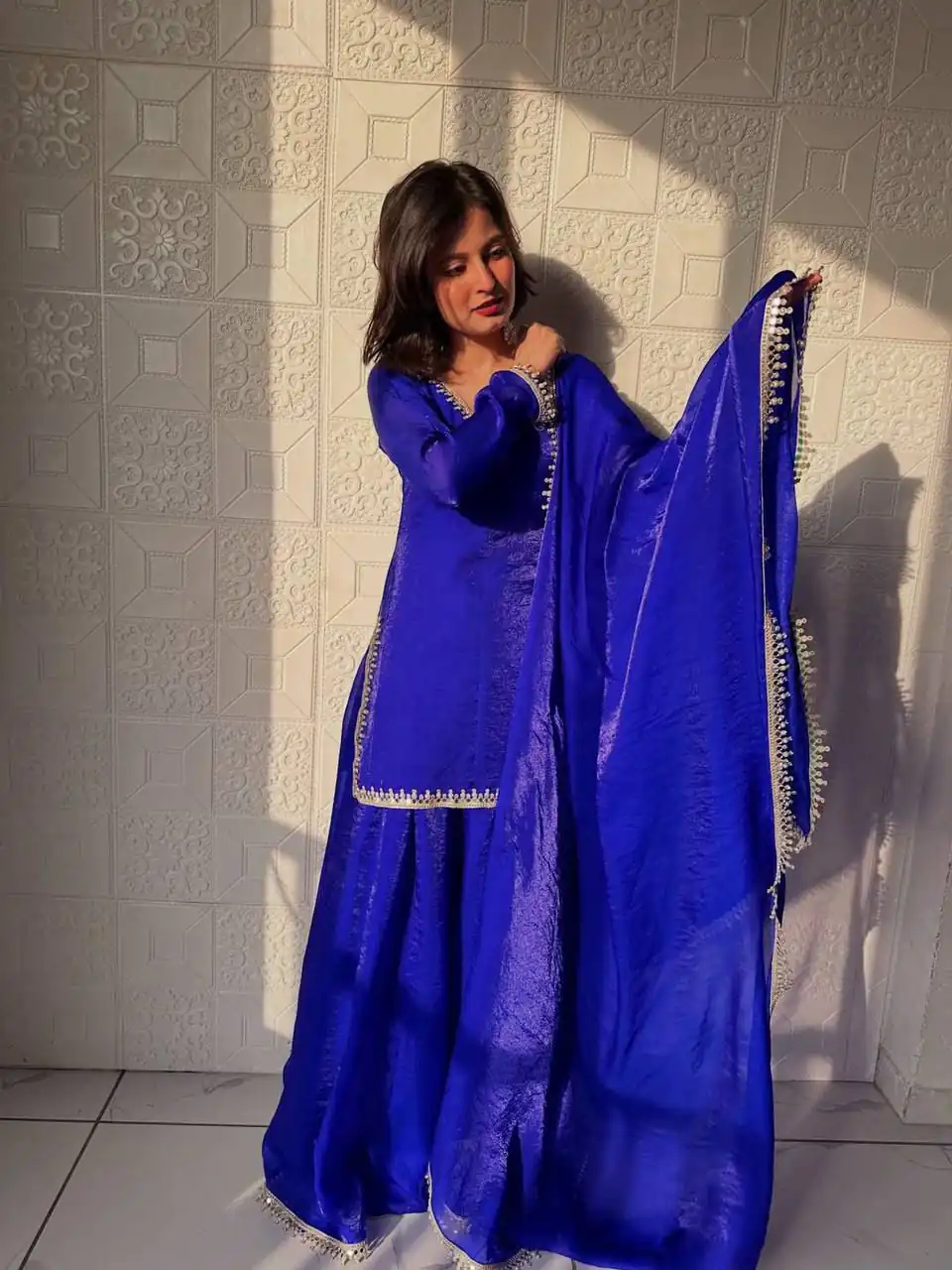 Elegant Royal Blue Fandy Silk Embroidery Work Salwar Suit