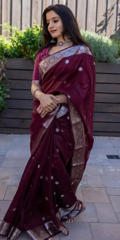 Fancy Maroon Soft Lilan Slab Jacquard Work Saree