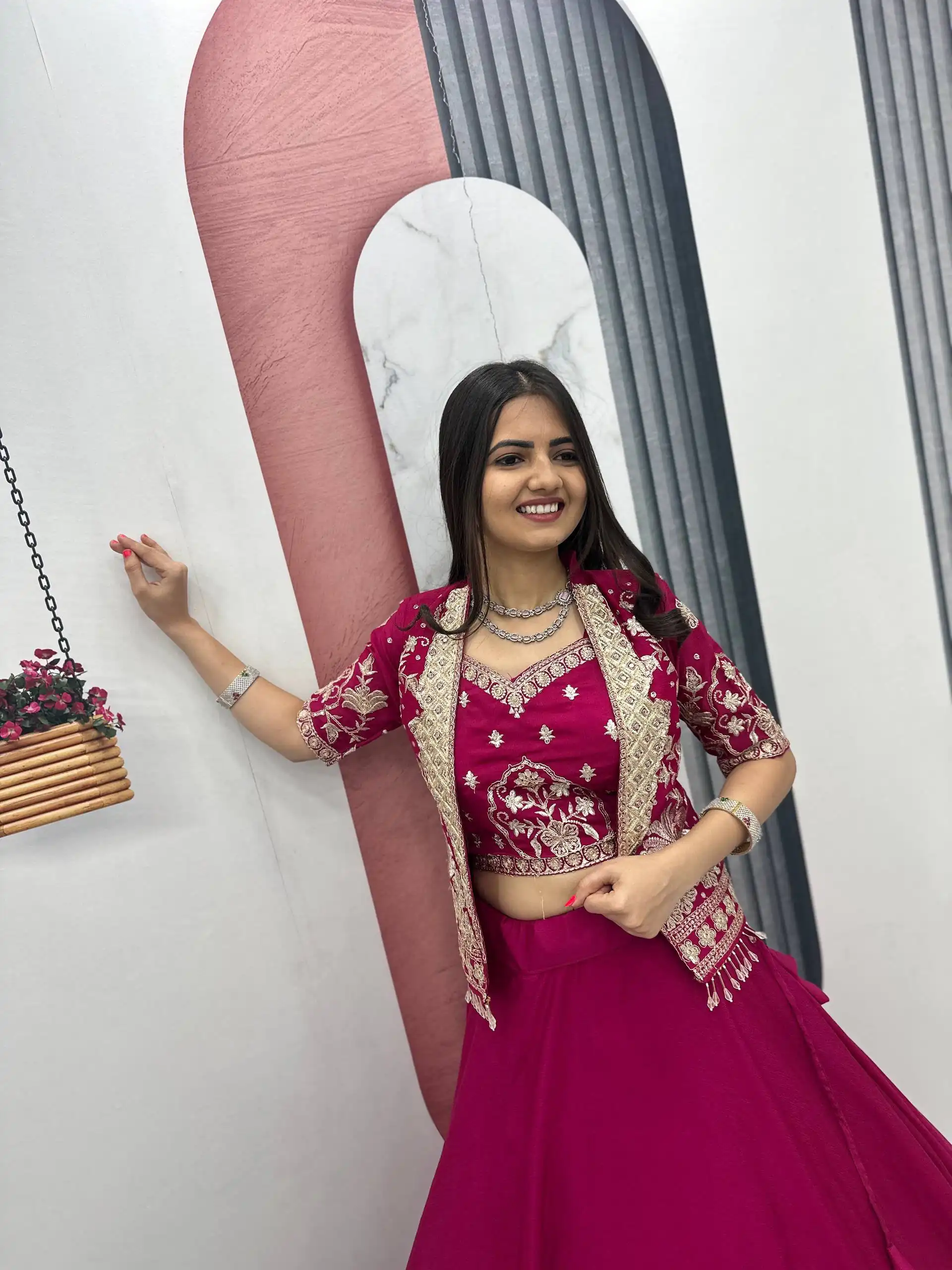 Fancy Pink Chinon Embroidery Work Lehenga Choli - Image 6