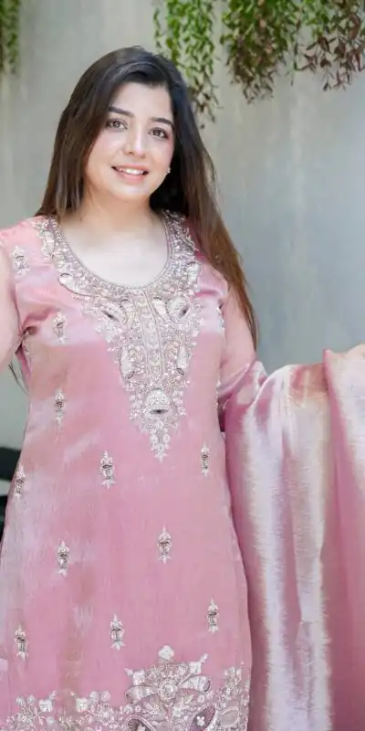 Alternative view of Fancy Pink Fandy Satin Embroidery Work Salwar Suit