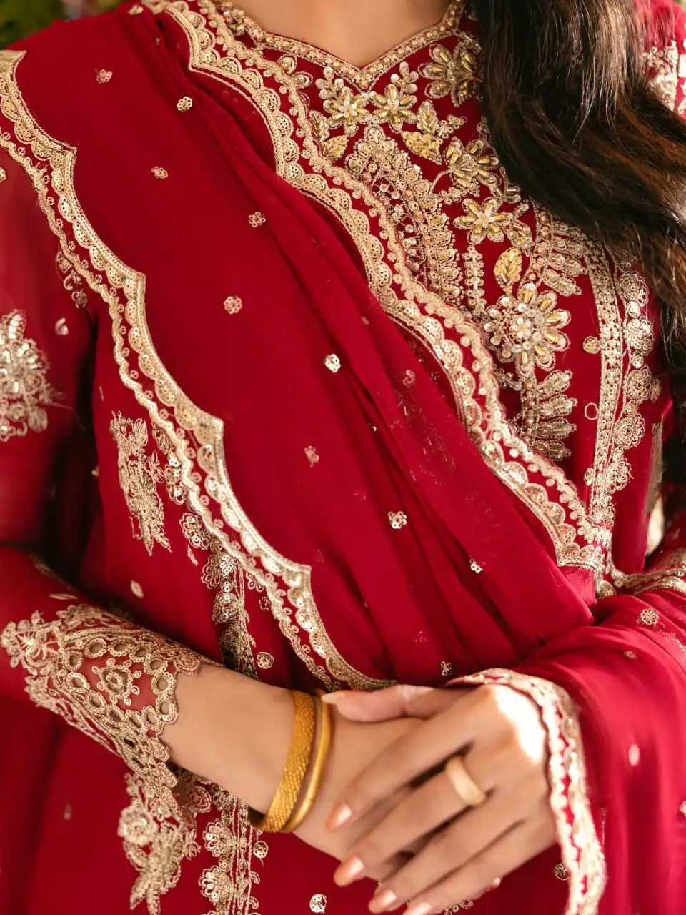 Fancy Red Faux Georgette Thread Work Salwar Suit - Image 2