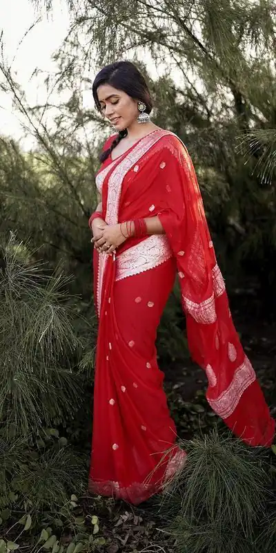 Fancy Red Soft Lilan Slab Jacquard Work Saree