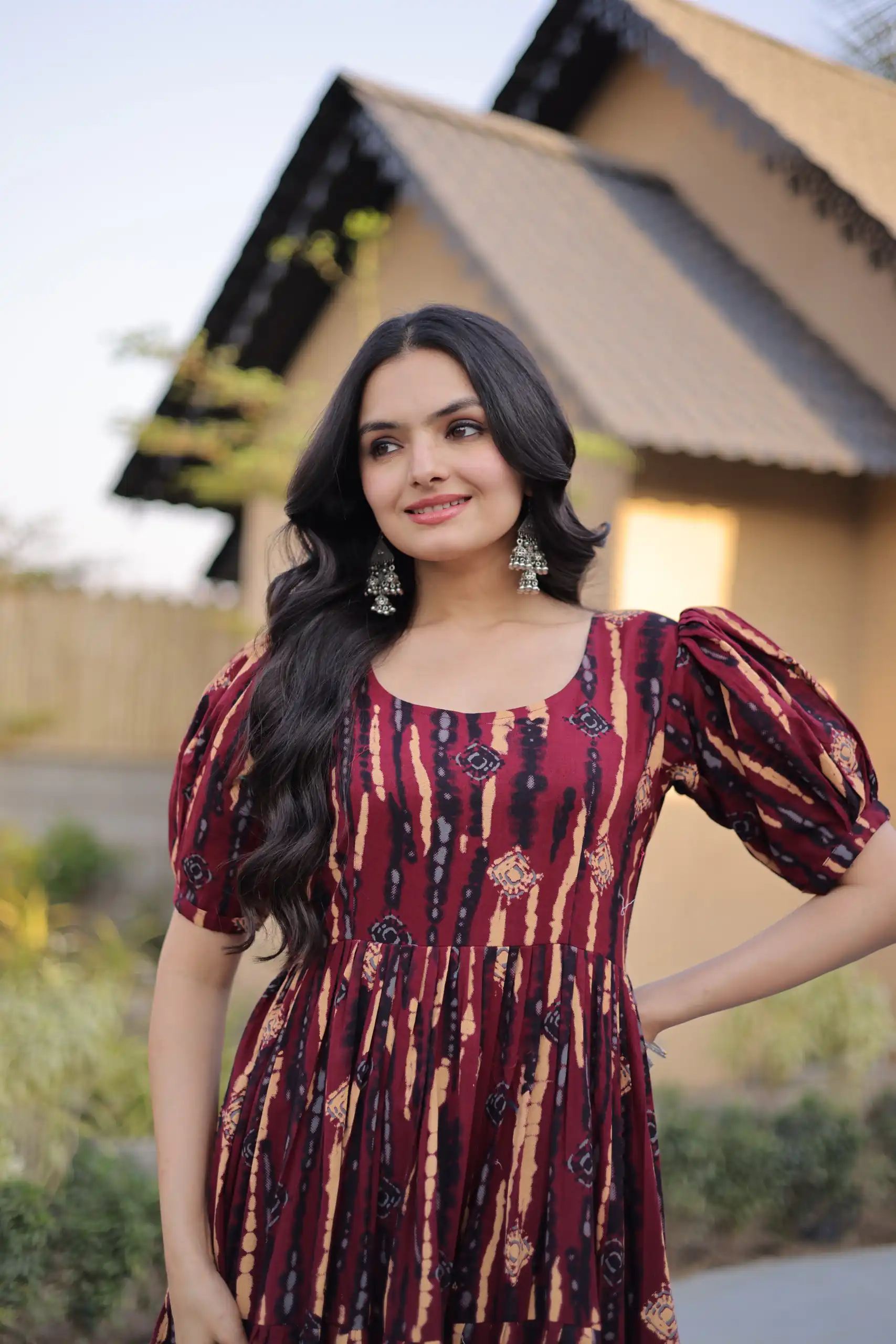 Magical Maroon Cotton Printed Work Kurti - Image 3