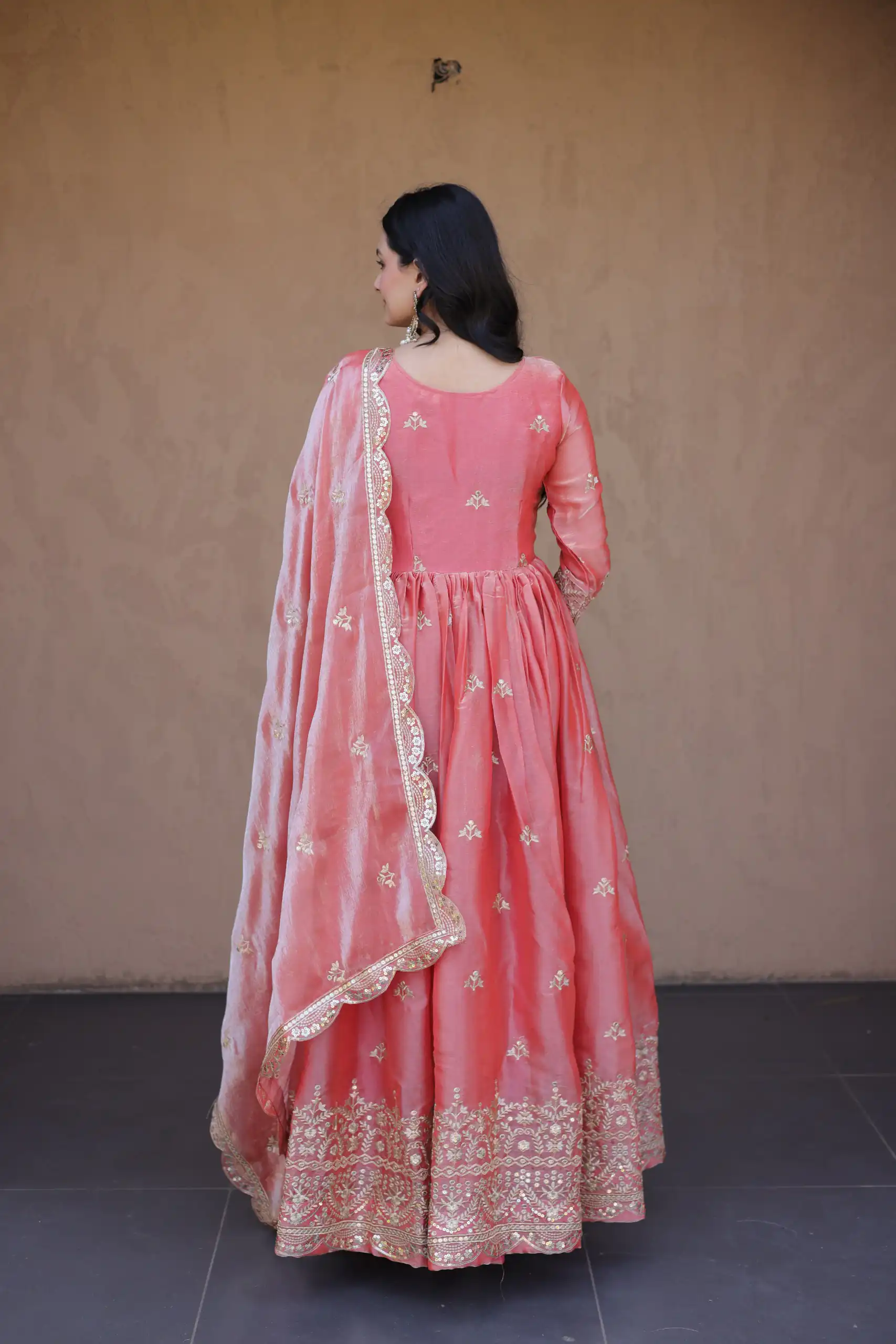 Perfect Gajri Fendi Silk Embroidery Zari Work Gown - Image 3